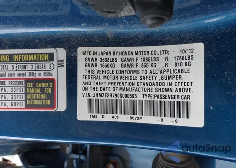 2013 Honda Insight Ex from USA, damaged, VIN JHMZE2H79DS000593